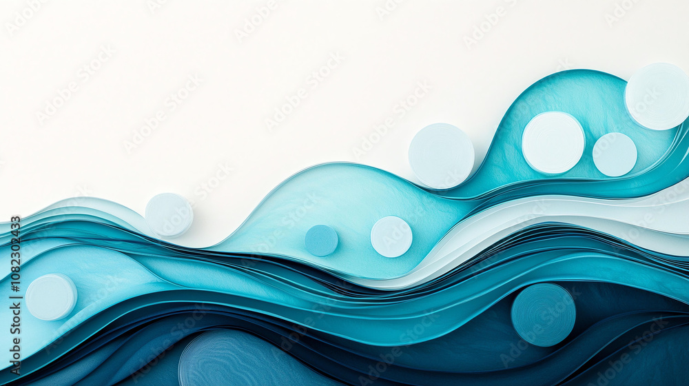 Poster abstract background cool toned gradient waves in shades of blue and aqua with circular elements crea
