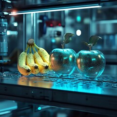 Futuristic Genetically Engineered Glowing Fruits in a Laboratory Setting