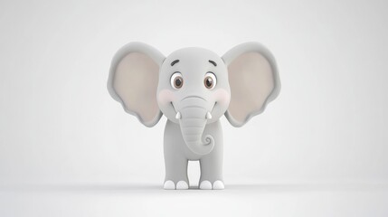 Fototapeta premium Friendly cartoon elephant with large ears studio 3d model minimalist front view whimsical design for children