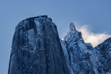 View of Ulamertorsuaq mountain and the view of surrounding mountains and glaciers in Tasermiut...
