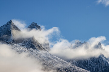 View of Ulamertorsuaq mountain and the view of surrounding mountains and glaciers in Tasermiut...