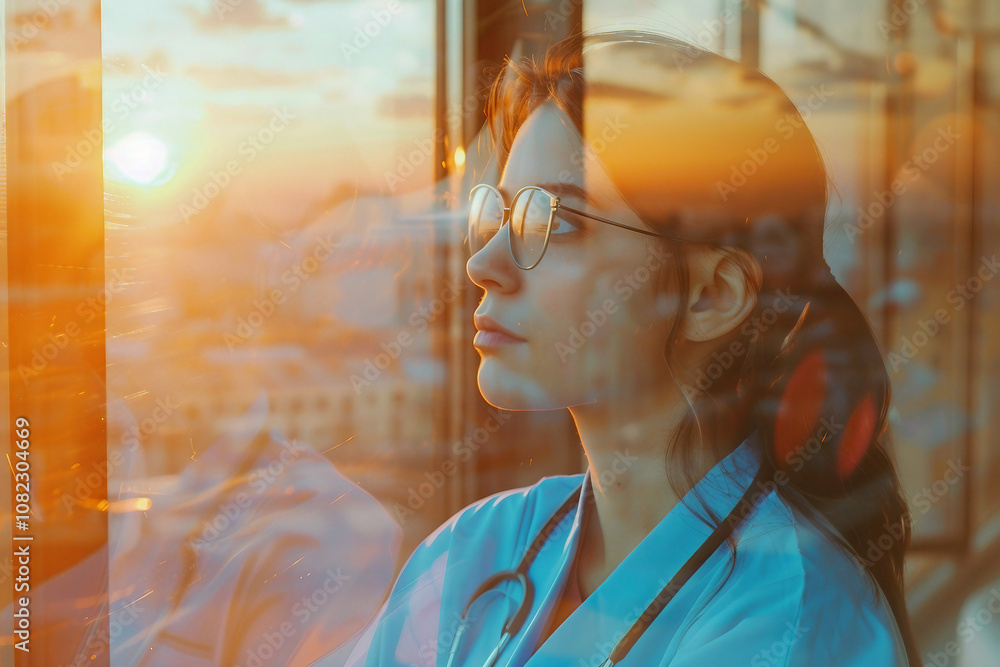 Poster side view portrait illustrating professional worker technology generative ai