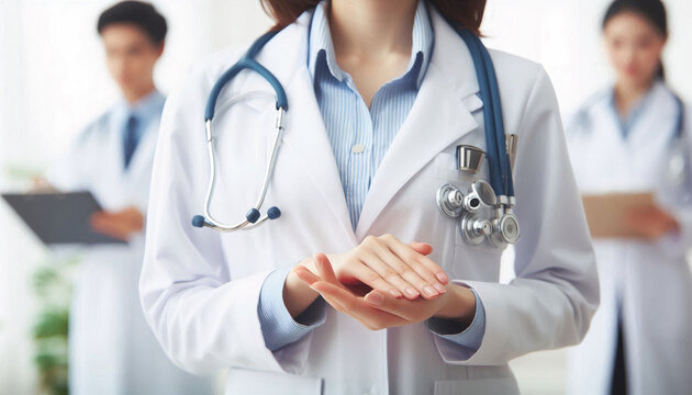 Doctor in a white coat with a stethoscope, highlighting professionalism and medical expertise