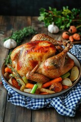 Bake roasted turkey dish for luxury traditional thanksgiving holiday gathering dinner