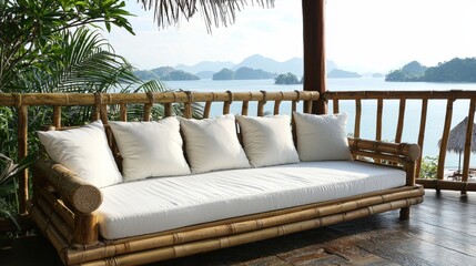 Serene Bamboo Sofa Overlooking Tranquil Landscape