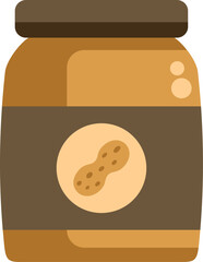 Glass jar containing peanut butter with a brown label featuring a peanut illustration, isolated on a white background
