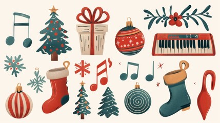 Festive christmas watercolor clipart collection featuring trees ornaments and gifts for holiday decor cozy winter scene artistic design