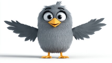 Cute fluffy owl chick with big eyes studio 3d animation bright background close-up adorable character