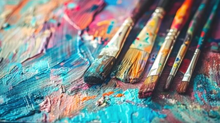 Fototapeta premium Paintbrushes on a Colorful Palette