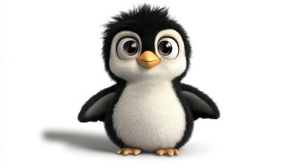 Obraz premium Cute penguin character design digital art illustrative style white background front view playful concept