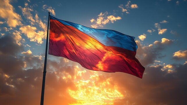 Eritrea National Flag Waving at Sunset. Generative AI