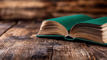 Open Book on Wooden Table with Copy Space