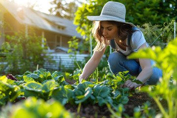 Generative AI Image of Gardener Caring for Flowers and Plants in a Vibrant Greenhouse Garden