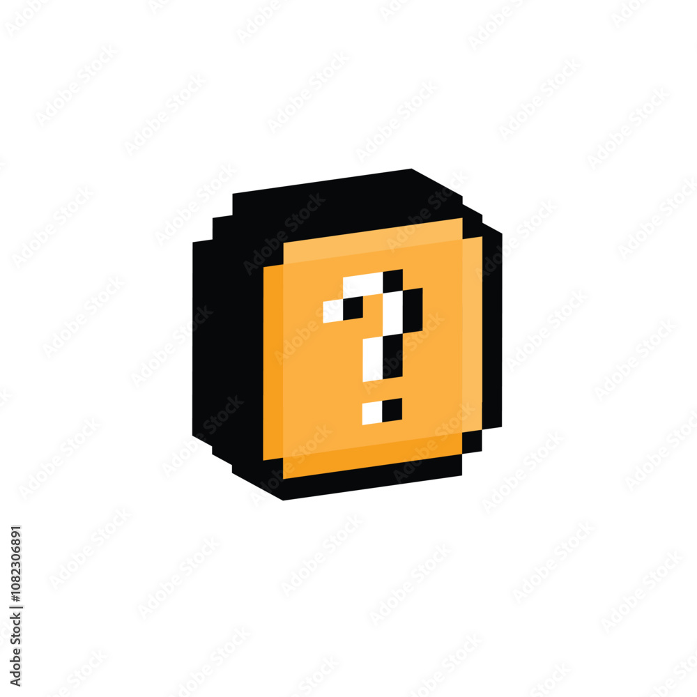 Poster isometric pixel question tag icon vector sign for 8 bit game
