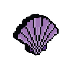 isometric pixel Shell icon. Vector pixel art Scallop 8 bit for game company logo template
