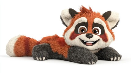 Obraz premium Playful red panda with big eyes studio digital illustration white background front view adorable character