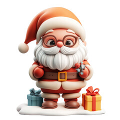 3d Smiling avatar santa claus icon holding christmas gift box on transparent background