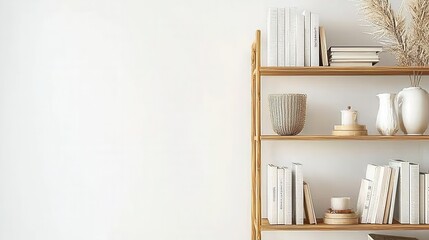 Fototapeta premium Minimalist Shelf with Books and Decorative Vases