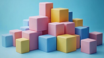 Obraz premium Colorful pastel blocks stacked on a blue background. Generative AI