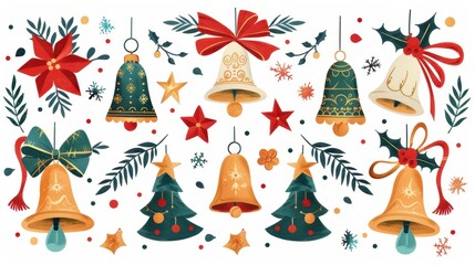 Christmas watercolor clipart festive bells and ornaments holiday theme digital artwork cheerful environment creative design
