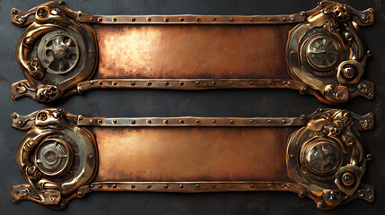 Steampunk aged copper banners. Steampunk. Illustration