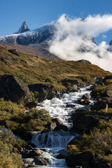 View of Ulamertorsuaq mountain and the view of surrounding mountains and glaciers in Tasermiut...