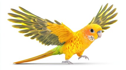 Obraz premium Playful parakeet in flight studio animal photography white background close-up vibrant colors