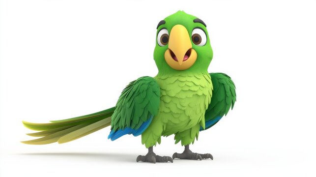 Playful parakeet animation studio setting 3d model bright colors eye-level view whimsical concept for kids
