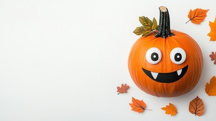 Playful pumpkin character autumn decor graphic design studio setting close-up view festive concept