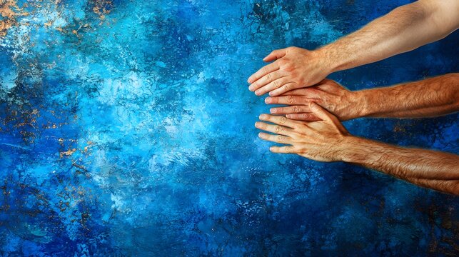 Multigenerational hands stacking on top of each other in unity. 