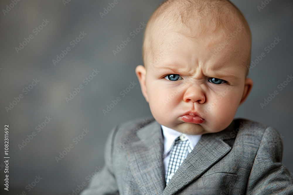 Poster created with generative ai image of small severe angry child office boss