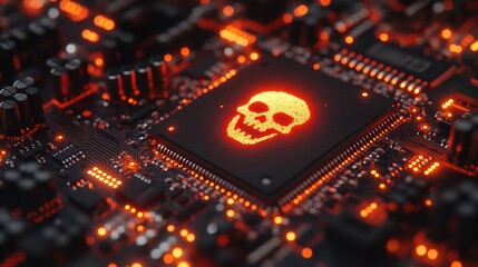 Cybersecurity Warning on Digital Circuit Board. Generative AI