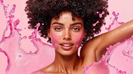 Refreshing beauty splash studio portrait bright colors close-up radiant skin concept