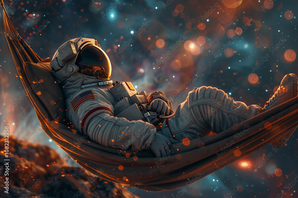 Aufkleber astronaut in floating flowing space, modern spacesuit reflecting earth and technology, generative ai
