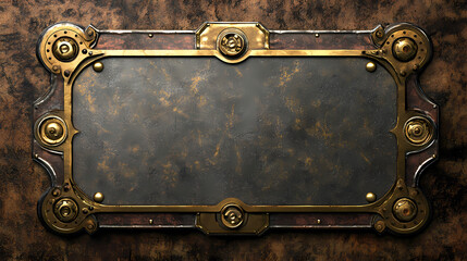 Steampunk metal plaque with brass borders. 3d illustration. Steampunk. Illustration