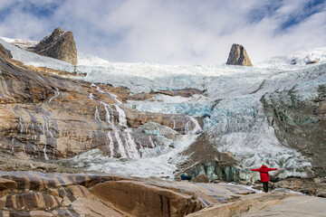 View of Ulamertorsuaq mountain and the view of surrounding mountains and glaciers in Tasermiut...