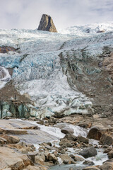 View of Ulamertorsuaq mountain and the view of surrounding mountains and glaciers in Tasermiut...