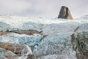 View of Ulamertorsuaq mountain and the view of surrounding mountains and glaciers in Tasermiut...