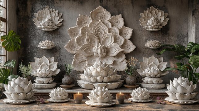 Delicate Lotus Mandalas. Generative AI