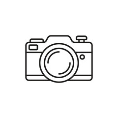 Photo camera icon in flat line style. Photography equipment vector illustration on isolated background. Professional photographic sign business concept.