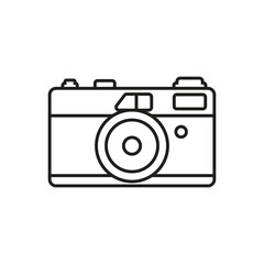 Photo camera icon in flat line style. Photography equipment vector illustration on isolated background. Professional photographic sign business concept.