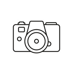 Photo camera icon in flat line style. Photography equipment vector illustration on isolated background. Professional photographic sign business concept.