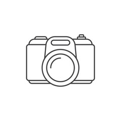 Photo camera icon in flat line style. Photography equipment vector illustration on isolated background. Professional photographic sign business concept.