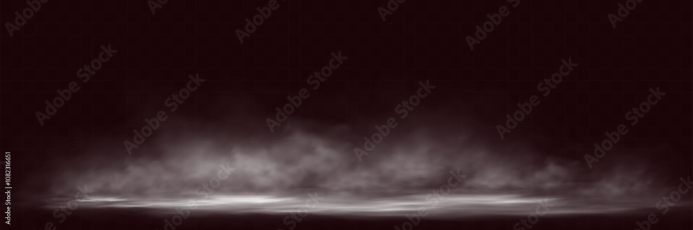 Poster Smoke on dark atmospheric background with low fog drifting across ground soft gradients .