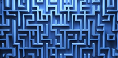 A blue wall with maze patterns, rendered in 3D, creating an abstract background.  