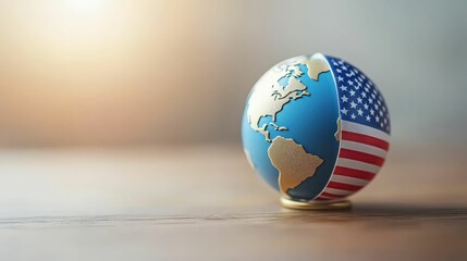 The trade war is affecting global exports,A globe showing the Americas with part of the surface designed like the United States flag, emphasizing geographical and patriotic themes.