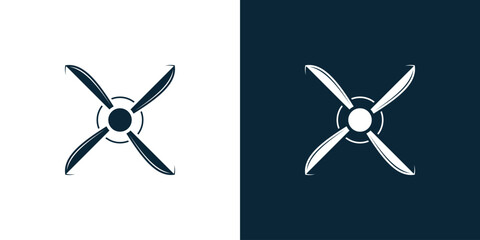 Logo of aircraft aviation vector icon or wind energy propeller geometric graphic