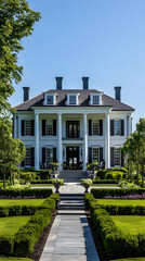 Fototapeta premium Historic Charleston piazza house with magnolia gardens and harbor views, restored South Carolina colonial mansion