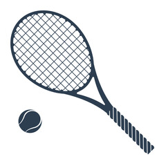 Tennis racket icon vector. Racket with ball on court. Tennis accessory. Silhouette racquet for sport. Vector illustration.
