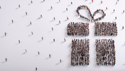 Human crowd forming a christmas gift symbol on white background